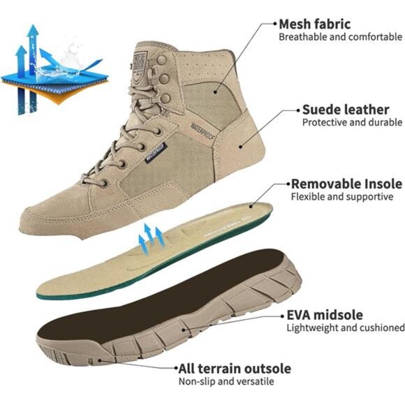 FREE SOLDIER Hiking Work Boots Men's Tactical Boots 6 Inches Waterproof - Picture 10 of 14